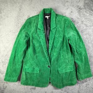 Acote Green Corudory Blazer Jacket Womens M 1 Button Cotton Wide Whale